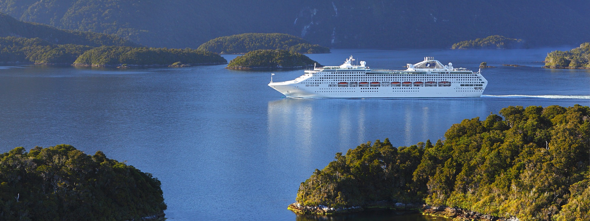 Cruise ship in remote Dusky Sound, Fiordland National Park, New Zealand