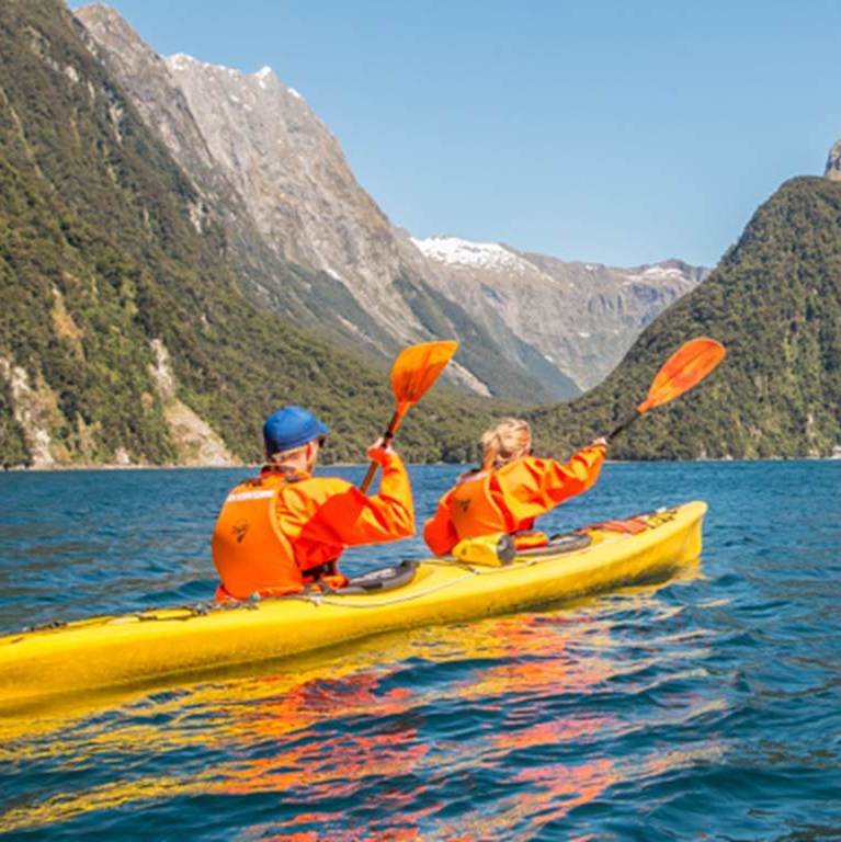 Kayaking - Go Orange - Don't just look up at Milford Sound, immerse yourself at sea level and explore one of the most spectacular places on earth, from the water.